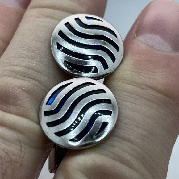 Swank Sterling Silver Cuff Links - blue and silver waves - Picture 9 of 13